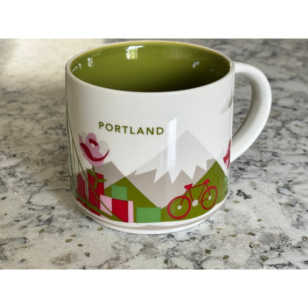 Starbucks You Are Here Collection Portland Mug 14oz '15 Green Interior Rose City